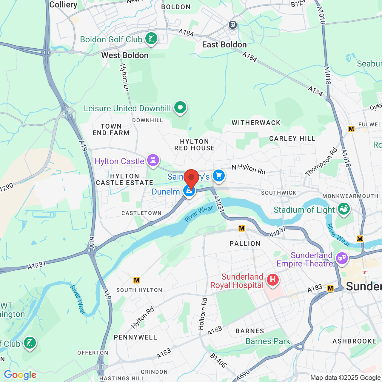 Map showing location of Sunderland, United Kingdom, SR5 3NU