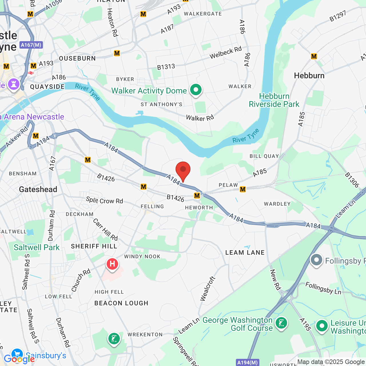 Map showing location of Gateshead, United Kingdom, NE10 0AZ