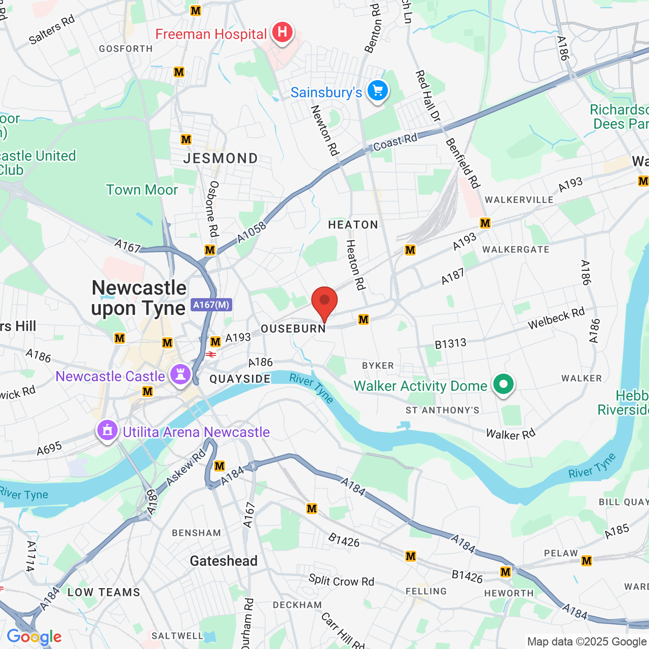 Map showing location of Shields Road West, Byker, United Kingdom, NE6 1LL