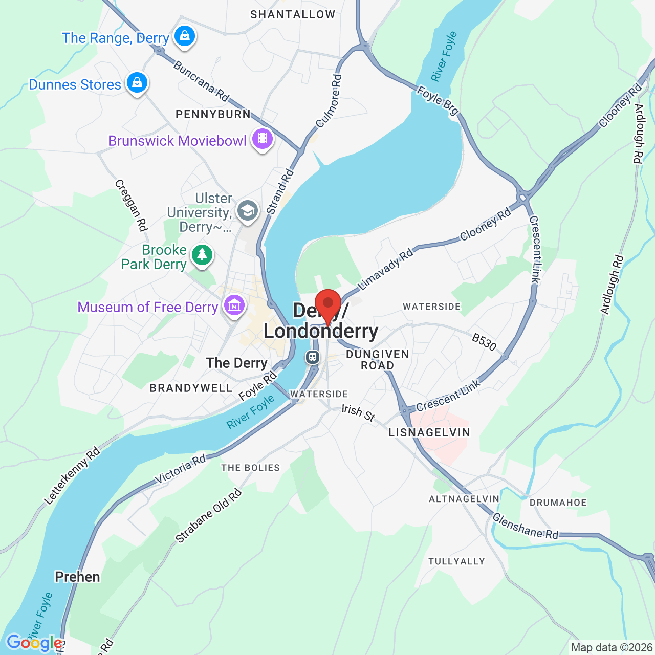 Map showing location of Londonderry, United Kingdom, BT47
