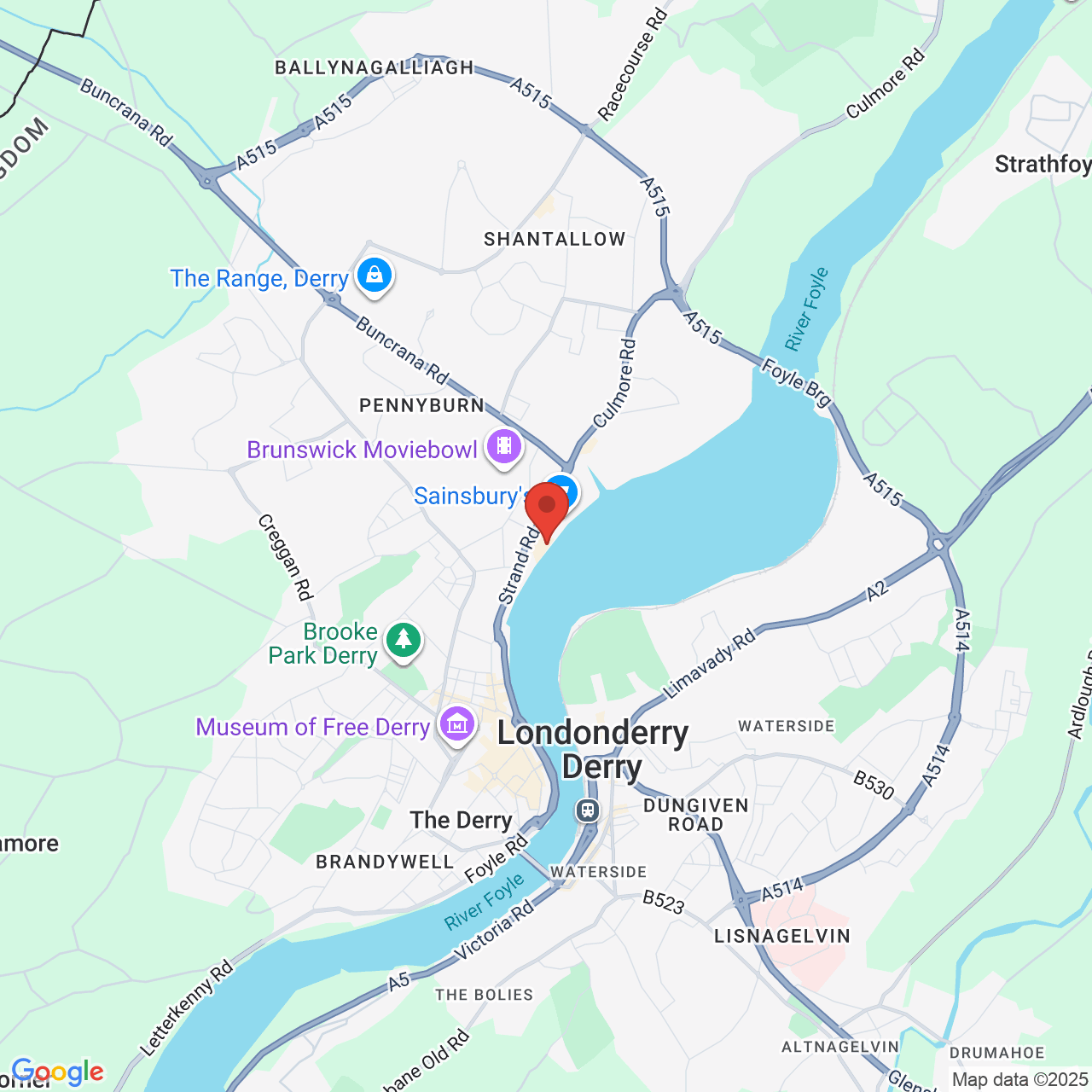 Map showing location of Londonderry, United Kingdom, BT48 7PB