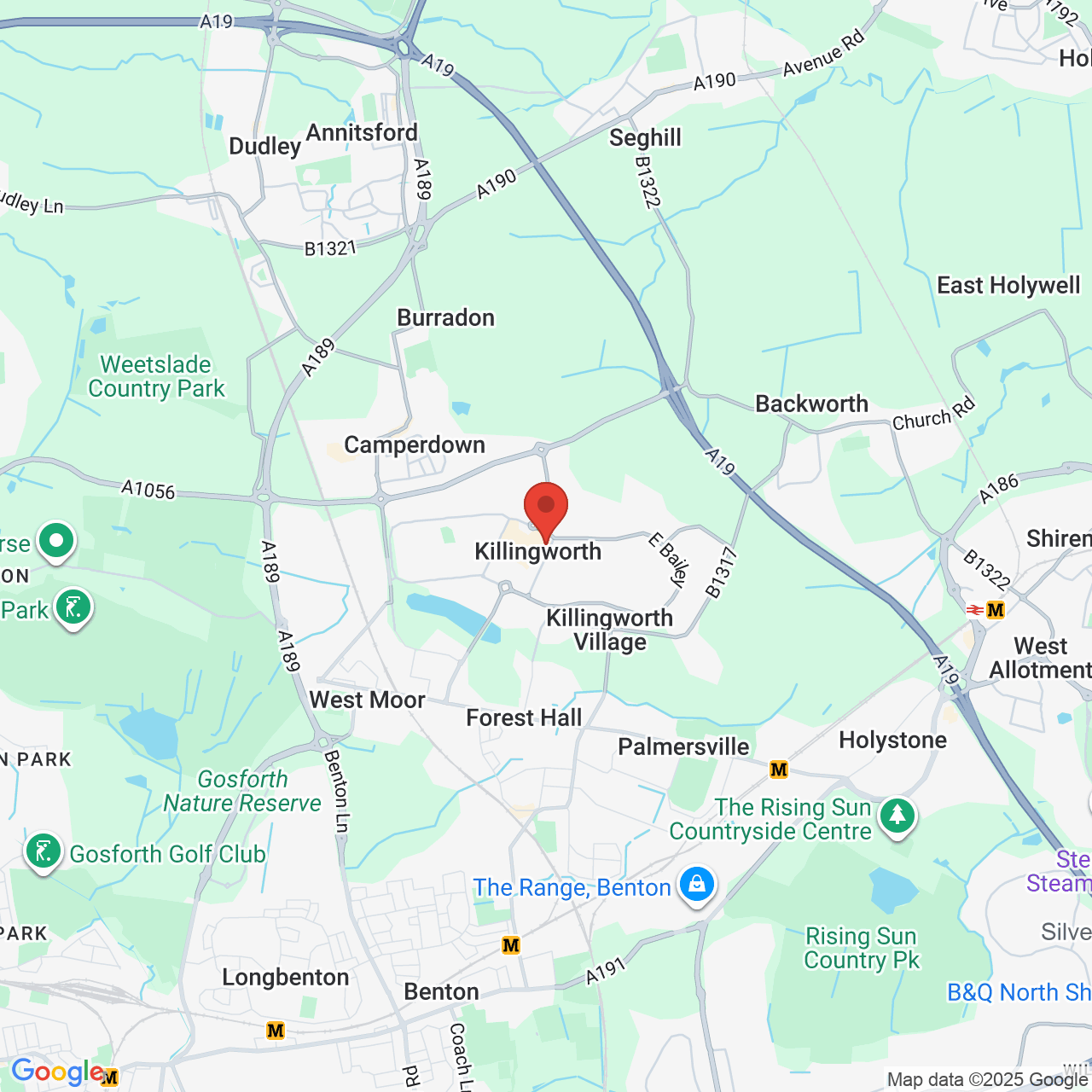 Map showing location of Killingworth, United Kingdom, NE12 6HA