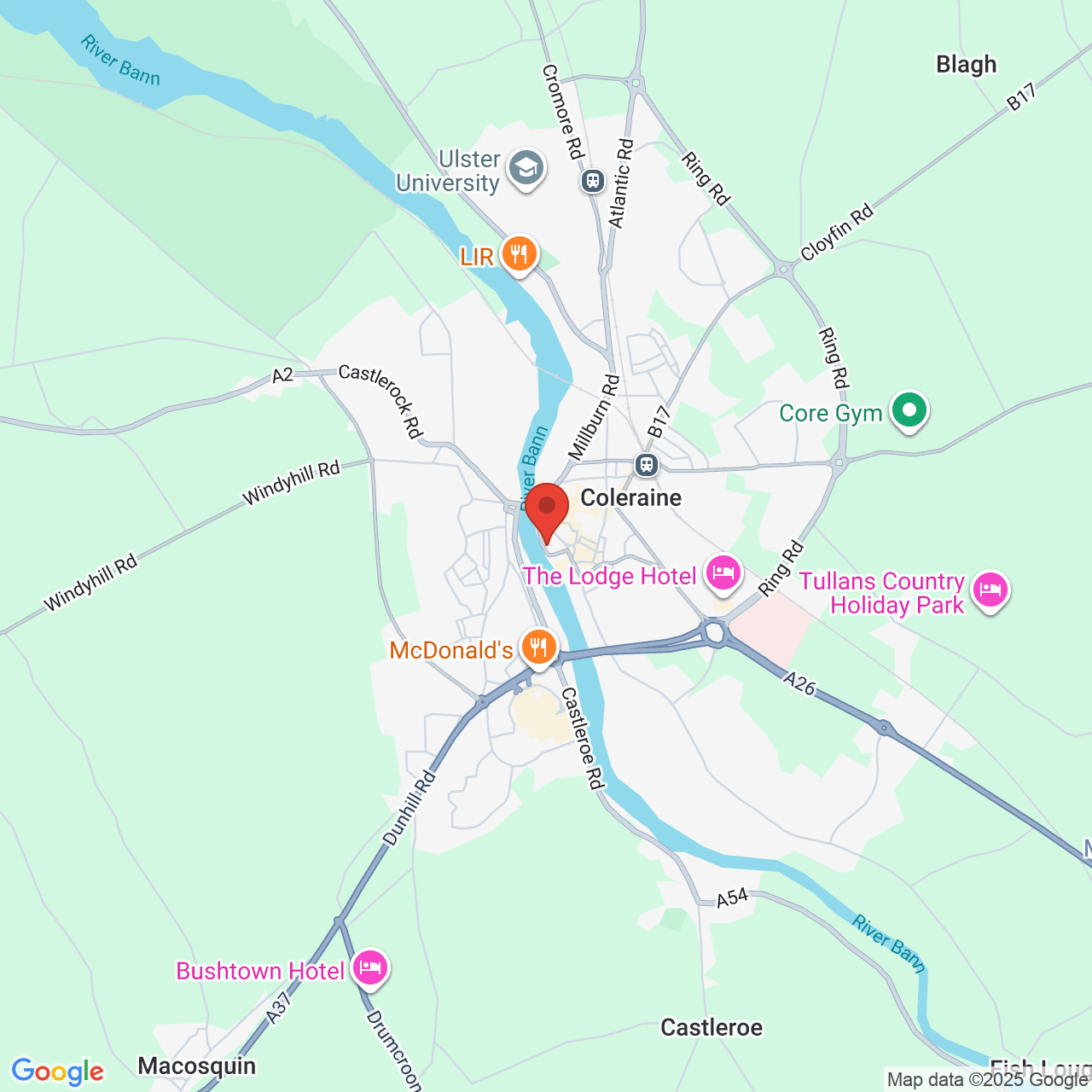 Map showing location of Hanover Place, Coleraine, United Kingdom, BT52 1EB