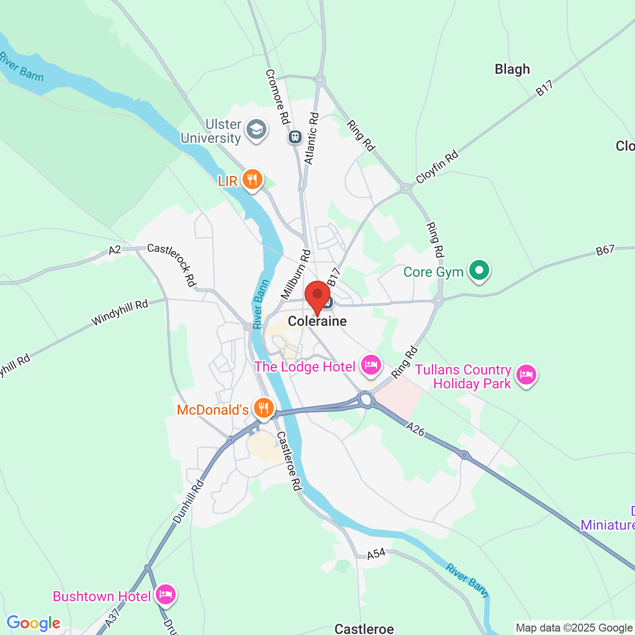 Map showing location of Coleraine, Coleraine, United Kingdom, BT52