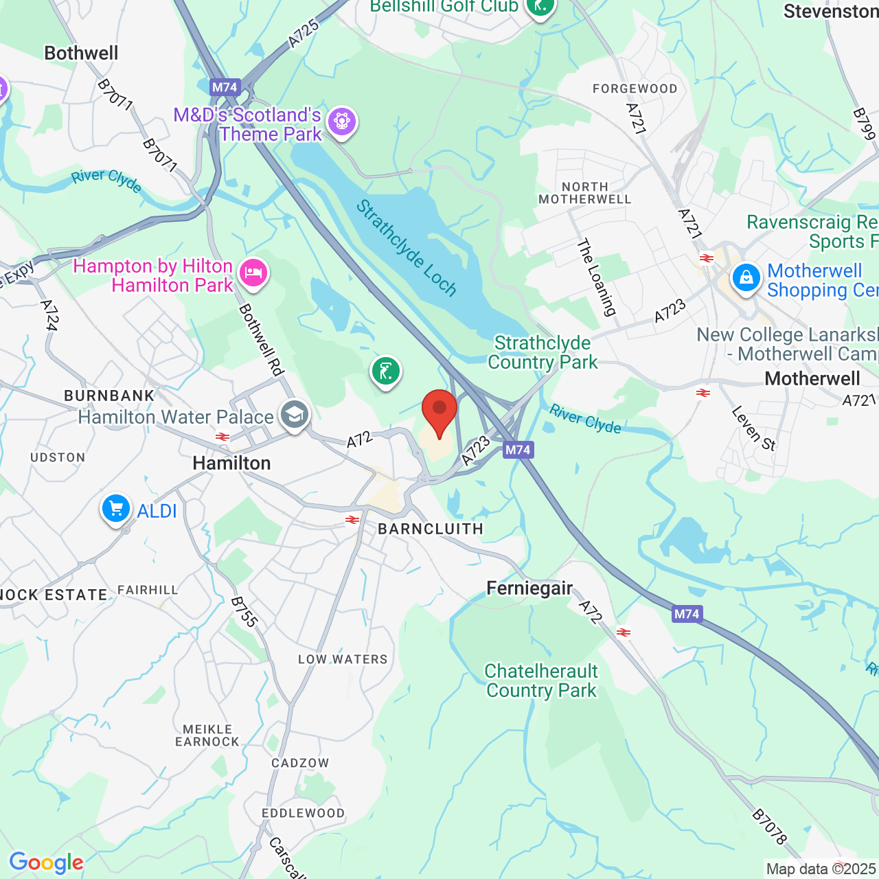 Map showing location of Hamilton, United Kingdom, ML3 6AD