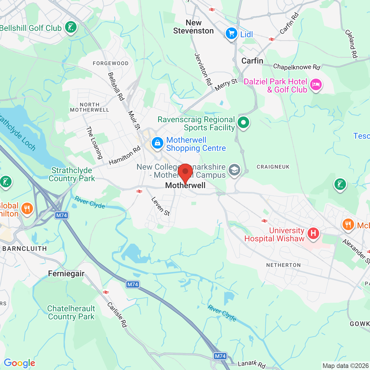 Map showing location of Motherwell, United Kingdom, ML