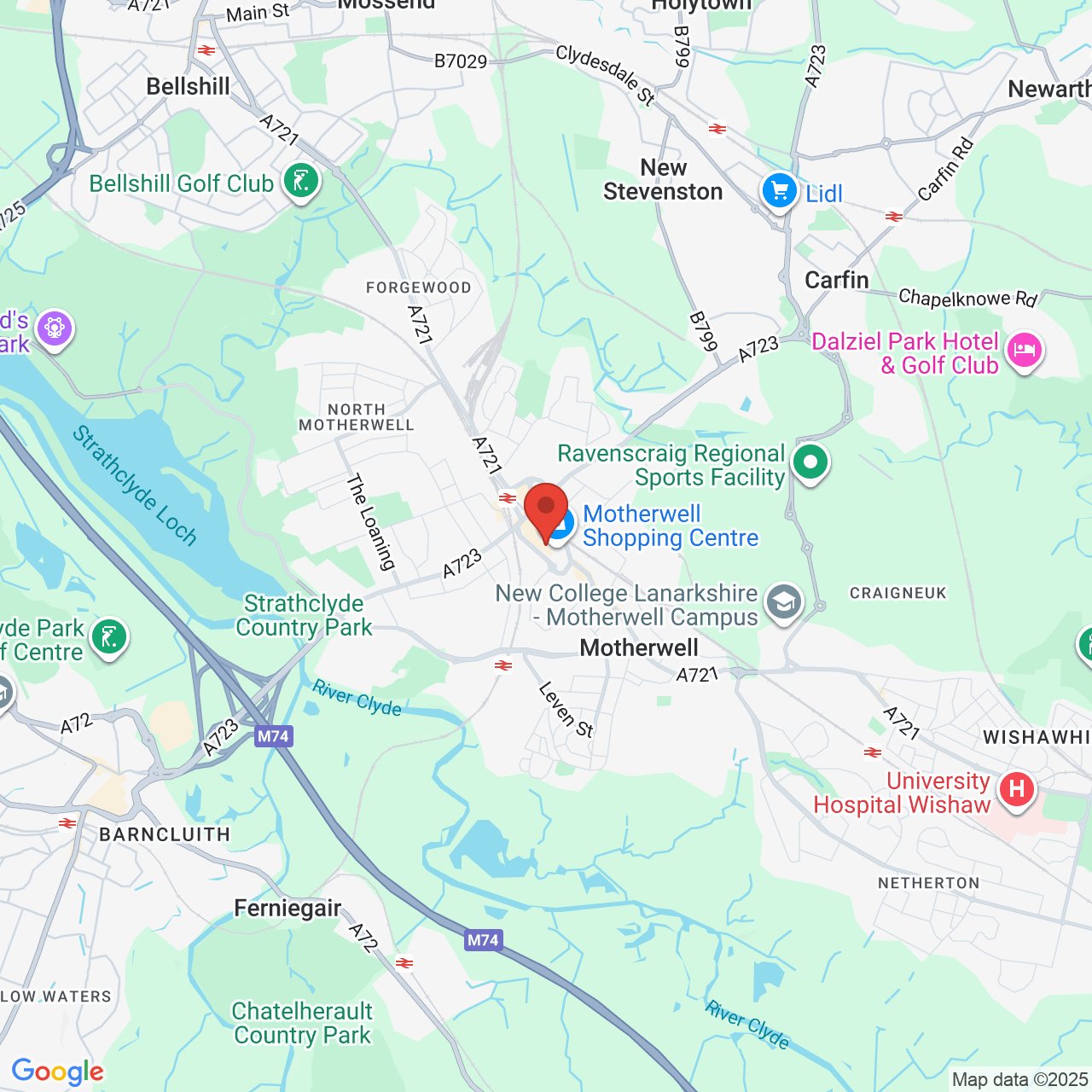Map showing location of 100, Brandon Parade South, Motherwell, United Kingdom, ML1 1RB