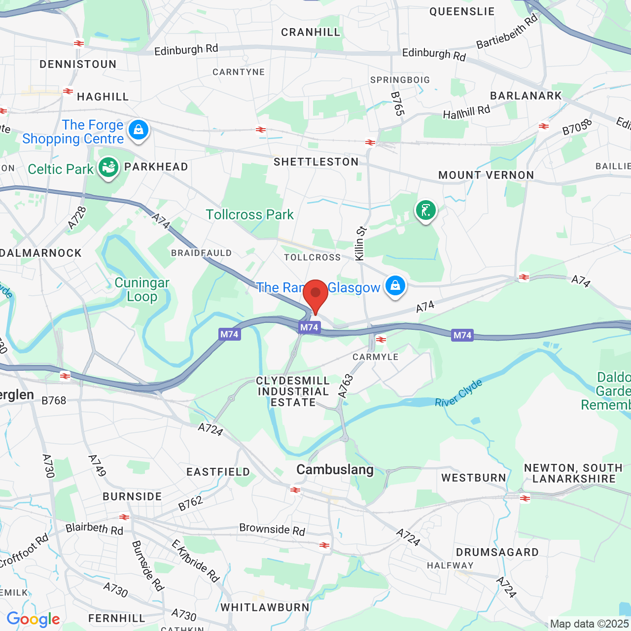 Map showing location of Glasgow, United Kingdom, G32 8YX