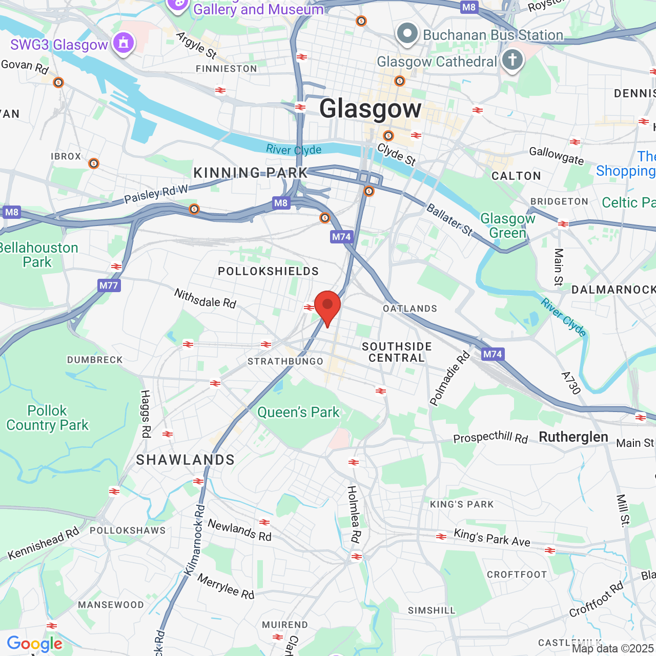 Map showing location of Cuthbertson Street, Corner, United Kingdom, G41 1PS
