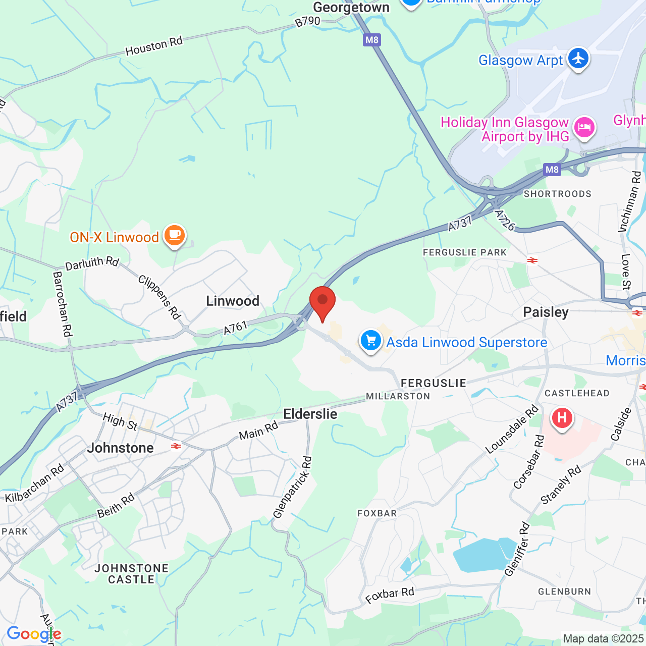 Map showing location of Linwood Road, Paisley, United Kingdom, PA1 2BH