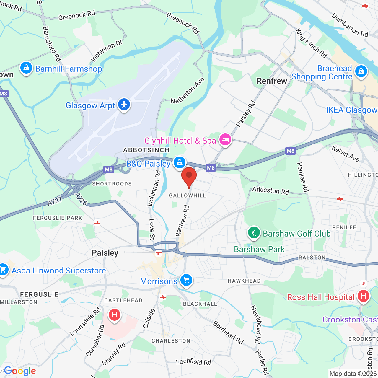Map showing location of 125-129, Renfrew Road, Paisley, United Kingdom, PA3 4EA