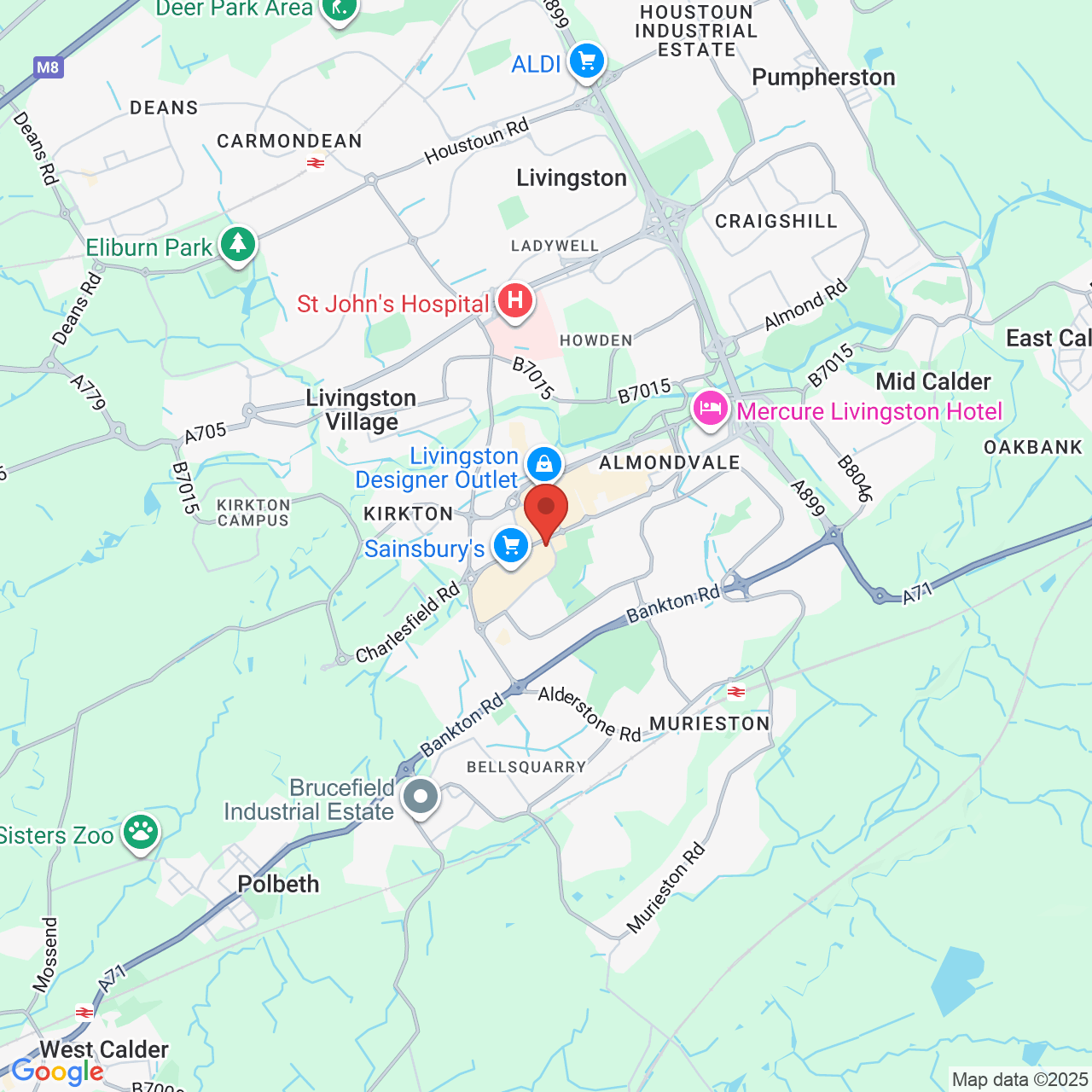 Map showing location of Almondvale South, Livingston, United Kingdom, EH54 6RQ