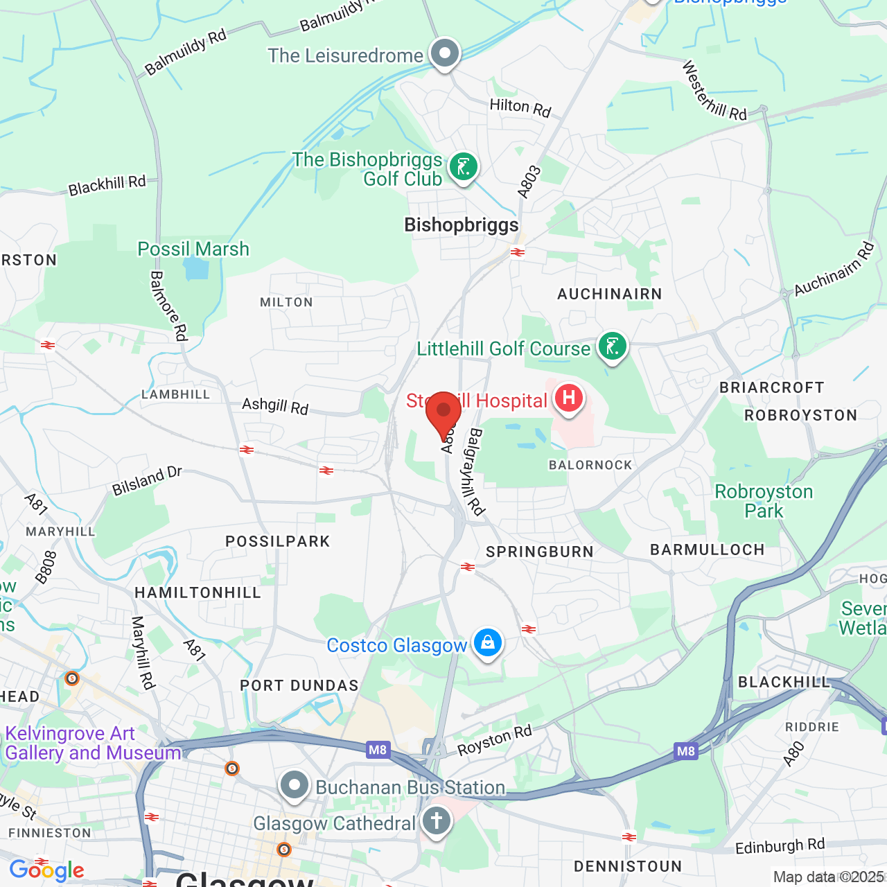 Map showing location of 1171, Springburn Road, Glasgow, United Kingdom, G21 1UU
