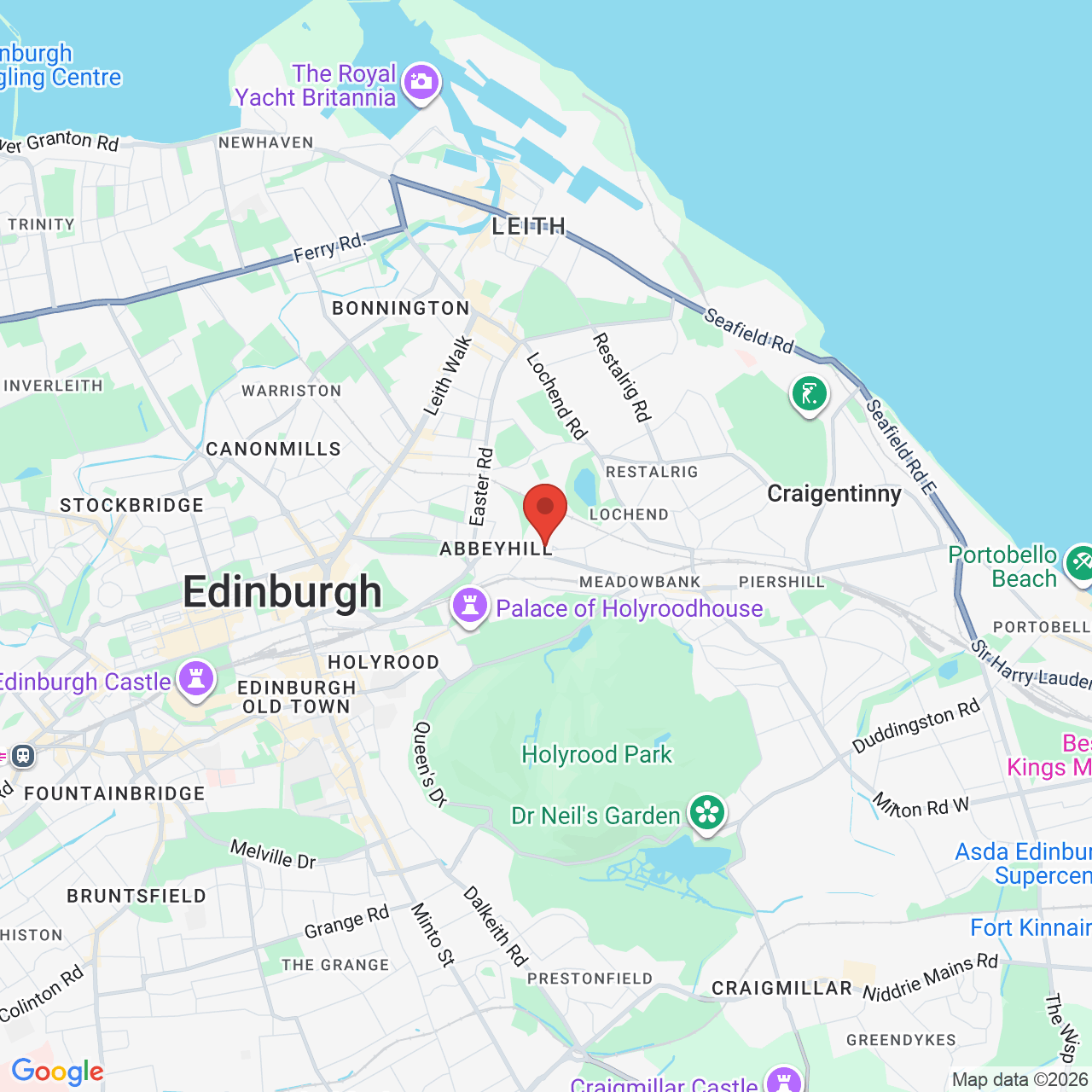 Map showing location of Edinburgh, United Kingdom, EH7 5TS