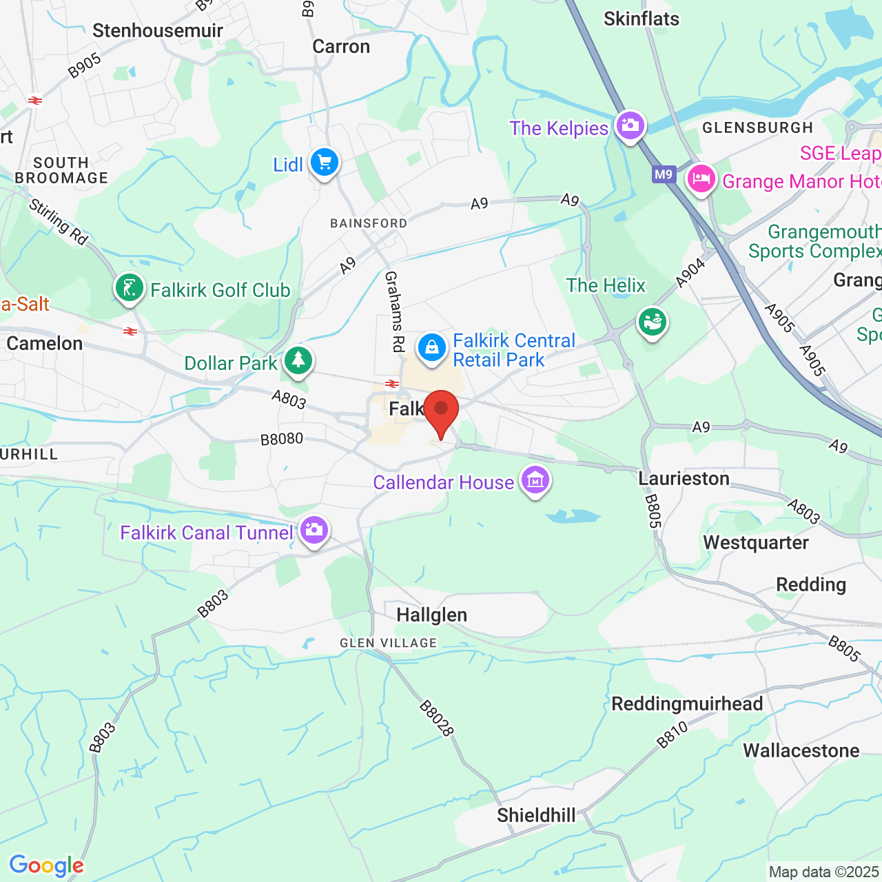 Map showing location of Callendar Road, Falkirk, United Kingdom, FK1 1XS