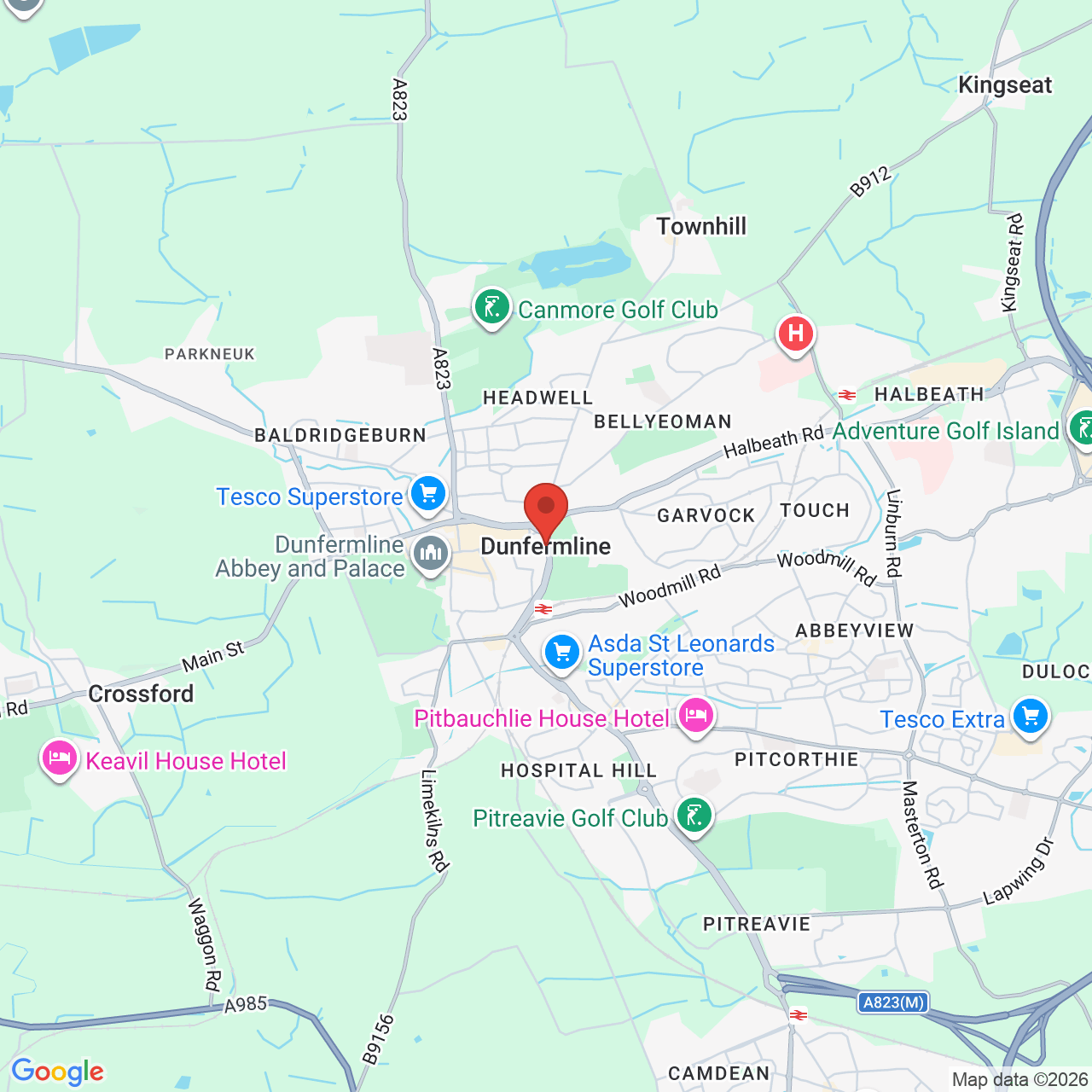 Map showing location of Fife, Dunfermline, United Kingdom, KY11 8EX