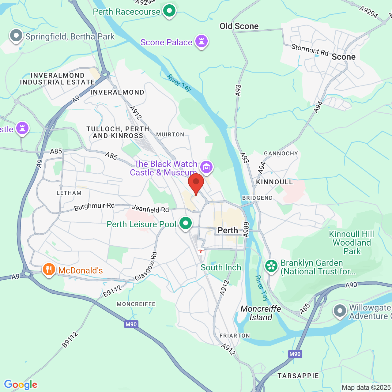 Map showing location of Dunkeld Road, Perth, United Kingdom, PH1 5RG