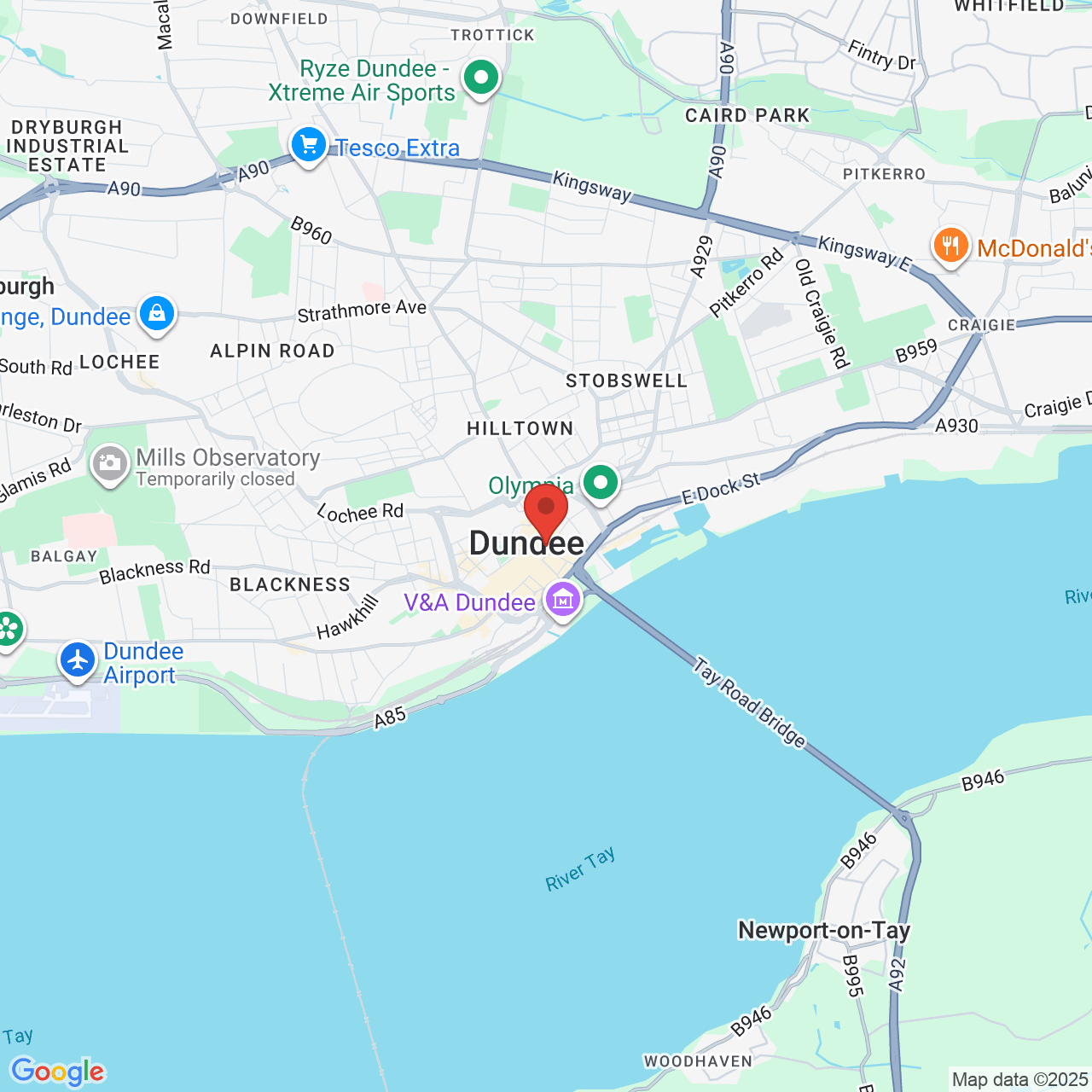 Map showing location of Dundee, United Kingdom, DD1