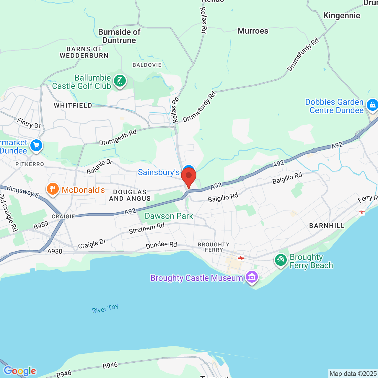 Map showing location of Tom Johnston Road, Claypotts, United Kingdom, DD4 8UD