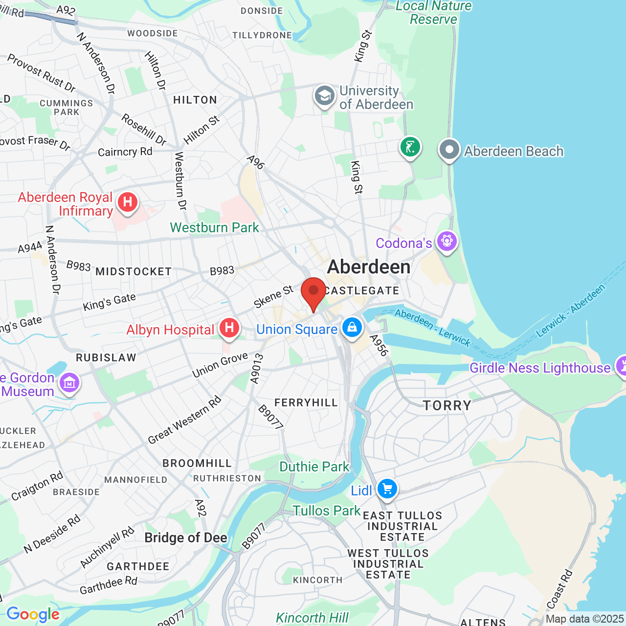 Map showing location of 152, Union Street, Aberdeen, United Kingdom, AB10 1QT