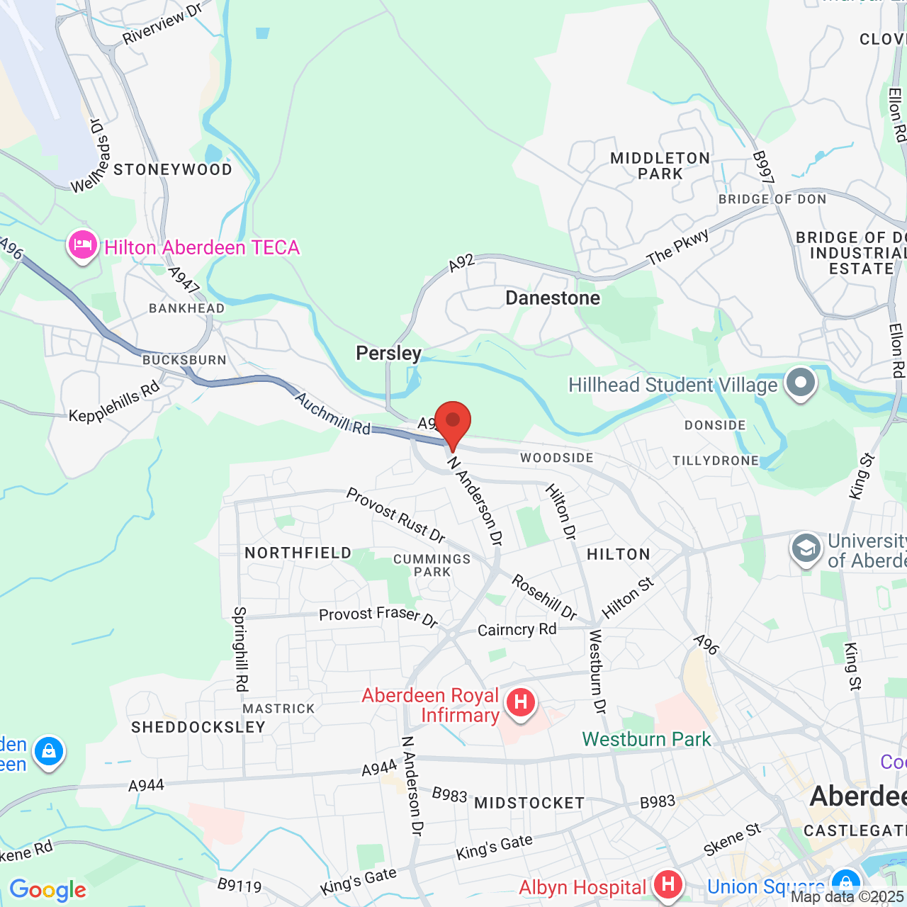 Map showing location of Aberdeen, United Kingdom, AB24 2BQ