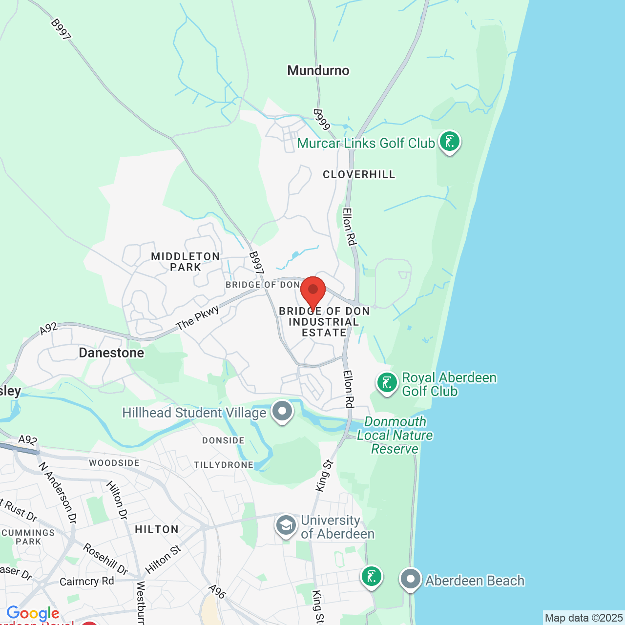 Map showing location of Broadfold Road, Bridge of Don, United Kingdom, AB23 8EE