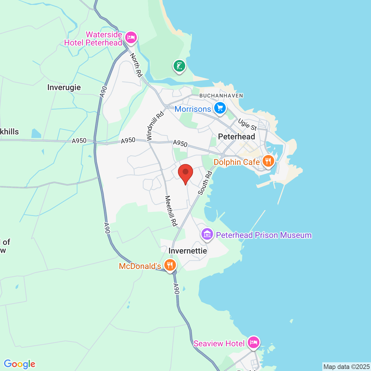 Map showing location of Invernettie Road, PETERHEAD, United Kingdom, AB42 2XZ